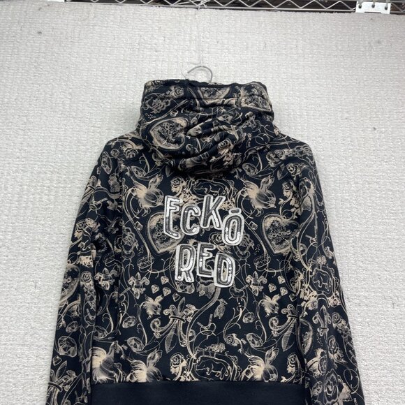 Y2K 90s Women's L Red by Marc Ecko Graphic Logo Hoodie Goth Emo Skull Rose AOP - Picture 15 of 15